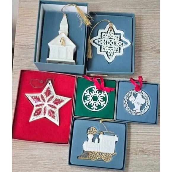 Lenox Christmas Ornament Lot of 6 Porcelain 3D Vintage In Original Boxes Look! - Picture 1 of 7